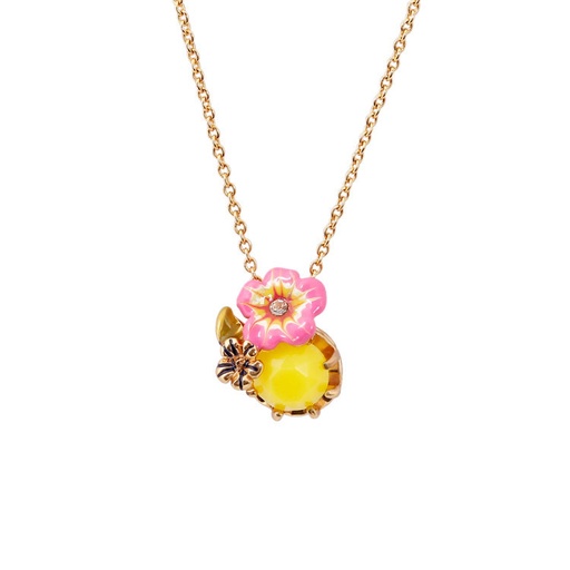 Rose and Green Gemstone Pendant Enamel Necklace