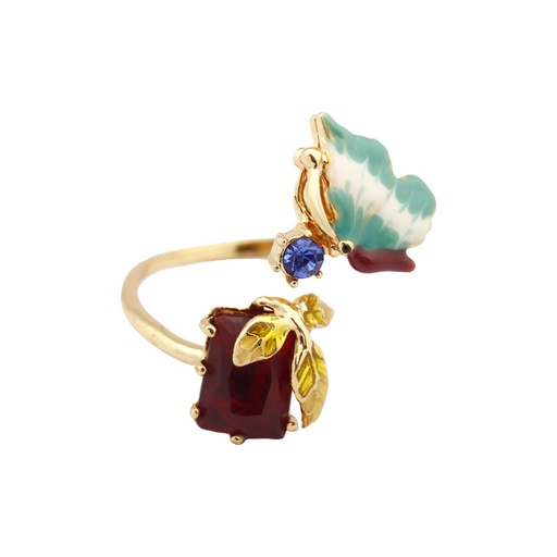 Colorful Butterfly And Stone Enamel Adjustable Ring