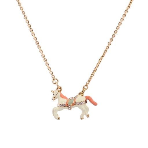 Carousel Unicorn Horse With Crystal Enamel Pendant Necklace