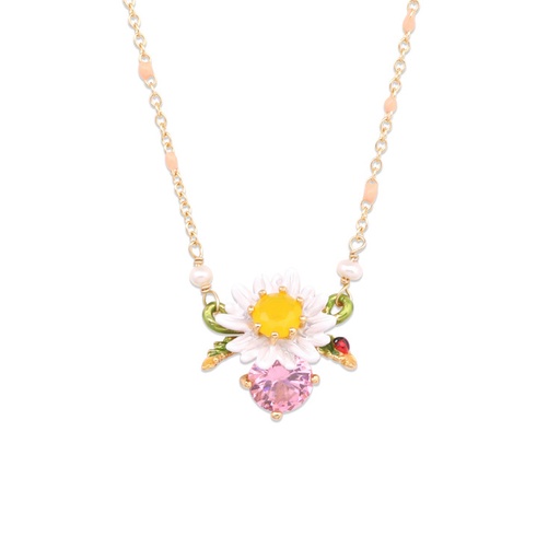 Hand Painted Enamel Glaze White Flower Necklace Jewelry
