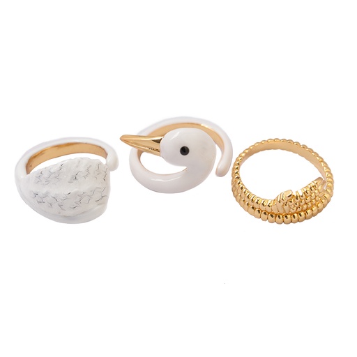 White Swan Enamel Adjustable Ring Set