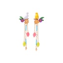 Yellow White Parrot Bird On A Branch Tassel Enamel Earrings Jewelry Gift