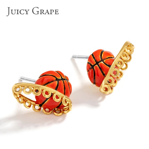 Hand Painted Enamel Glazed Basketball Earrings 925 Silver Needle