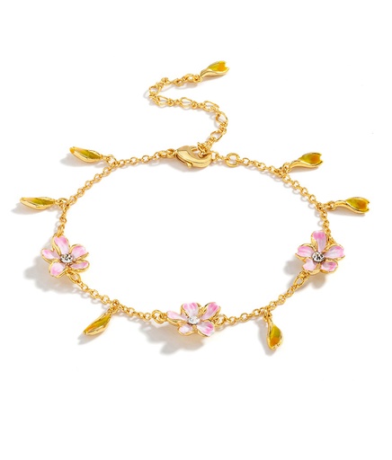Cheery Blossom Flower Enamel Charm Thin Bracelet