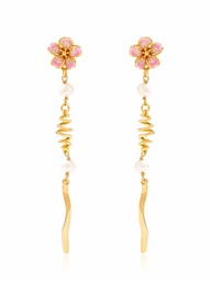 [20041207] Pink Cherry Blossom Flower Enamel Stud Earrings