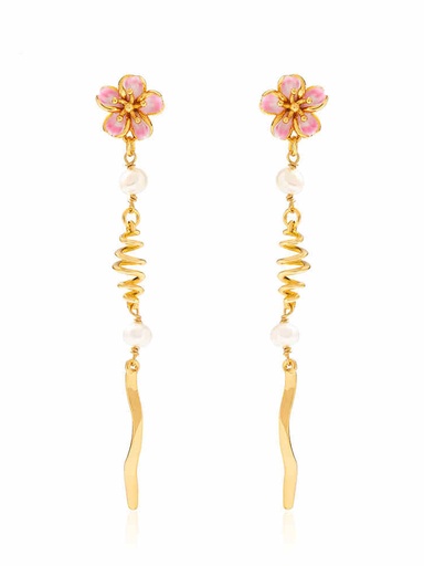 Pink Cherry Blossom Flower Enamel Stud Earrings