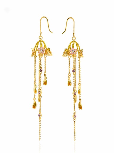Cherry Blossom Flower Tear Drop Enamel Earrings