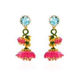 [20041214] Cherry Blossom Flower Tassel And Pearl Enamel Dangle Earrings