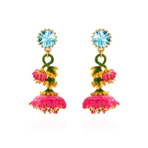 Cherry Blossom Flower Tassel And Pearl Enamel Dangle Earrings