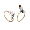 Set of 2 Enamel Rings Cherry Blossom and Bird