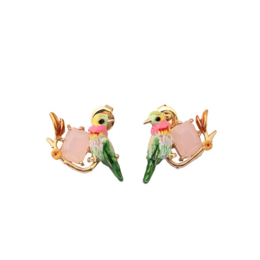 Cherry Blossom Flower Tassel Enamel Hook Earrings