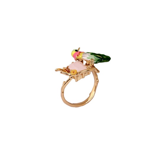 Hummingbird Green Bird And Stone Enamel Adjustable Ring Jewelry Gift