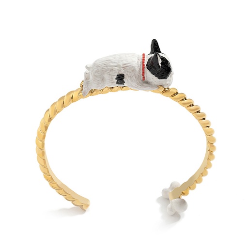 White and Black Puppy Dog Enamel Bangle Bracelet
