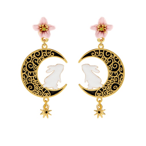Hand Painted Enamel Glazed Couple Rabbit Balloon Inlaid Gem Earrings