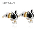 Hand Painted Enamel Glazed Cute Three-dimensional Bulldog Stud Earrings