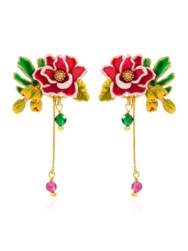 Rabbit Bunny With Flower Mushroom Enamel Dangle Earrings Jewelry Gift