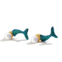 Dolphin Fish Tail Pearl Enamel Earrings