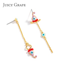 [614260803215] Hand Painted Enamel Glazed Daisy Little Bee Natural Pearl Hook Earrings Gold Plated Copper