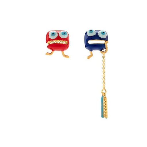 Red Blue Monster Asymmetrical Enamel Stud Earrings Jewelry Gift