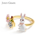 Rabbit and Flower Enamel Adjustable Ring