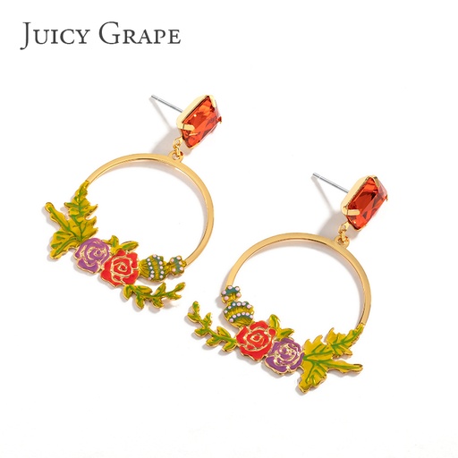 Rabbit and Flower Tassel Enamel Earrings