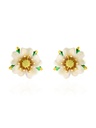 Strawberry White Flower Enamel Stud Earrings Jewelry Gift