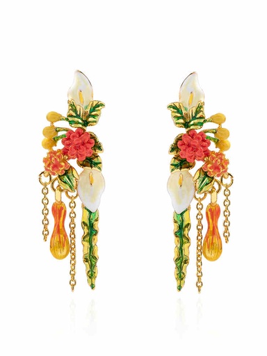 Strawberry White Flower Enamel Stud Earrings Jewelry Gift