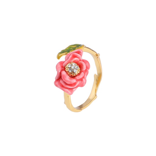 Rose Flower Enamel Adjustable Ring
