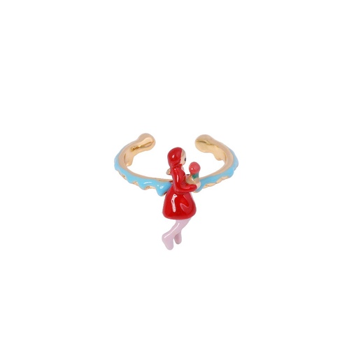 Kitty And Flower Enamel Adjustable Ring