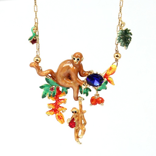 Monkey On A Branch And Stone Enamel Necklaces