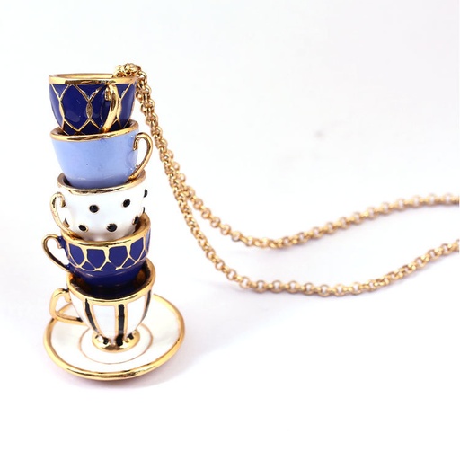 Teacup Pendant Long Chain Enamel Necklace