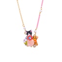 Cat Kitten Kitty And Pink Flowers Enamel Necklace