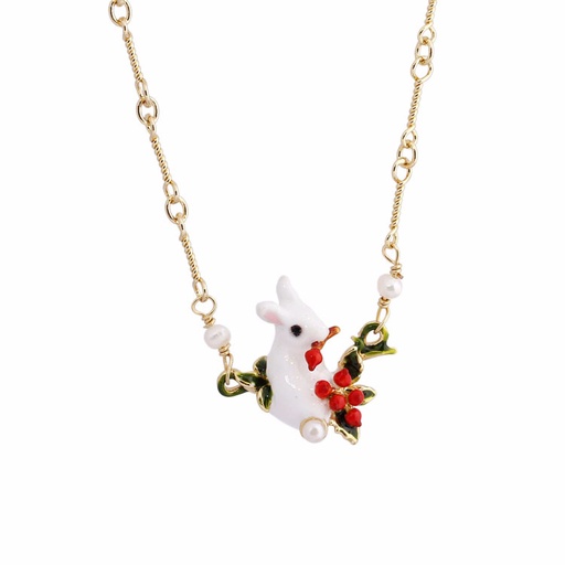 Rabbit And Red Fruit Enamel Necklace
