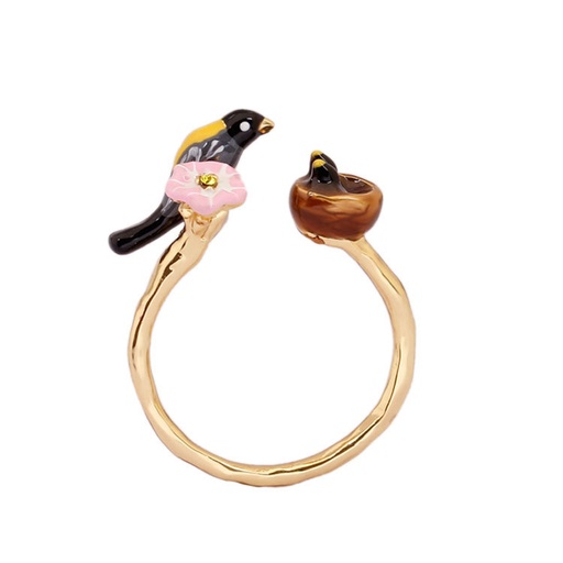 Orange Starfish Flower And Stone Enamel Adjustable Ring