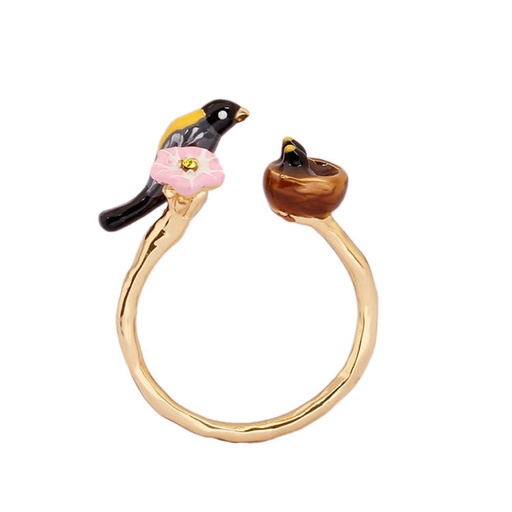 Oriole And Nest Enamel Adjustable Ring