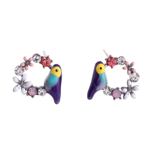 Bird Circle Enamel Earrings Jewelry Stud Earrings