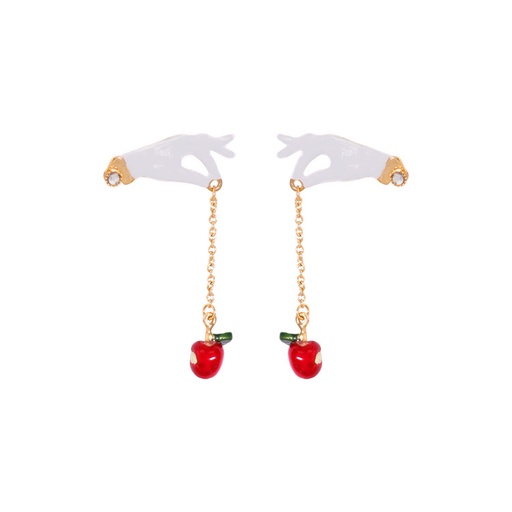 Hand Painted Enamle Glazed Strawberry Flower Leaf Earrings Gold Plated Copper