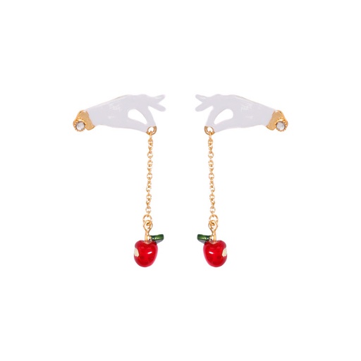 Hand Red Apple Enamel Earrings Jewelry Stud Hook Earrings
