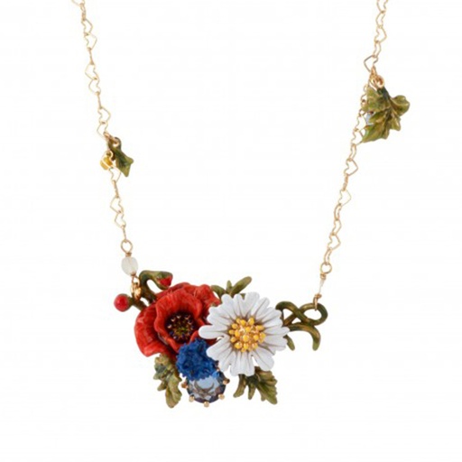 Daisy On A Flowering Branch and Faceted Crystal Enamel Necklace