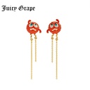Juicy Grape Enamel Glazed Red Small Monster Cute Tassel Eardrop Stud Earrings
