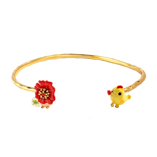 Cute Yellow Chicken And Red Flower Enamel Adjustable Bracelet