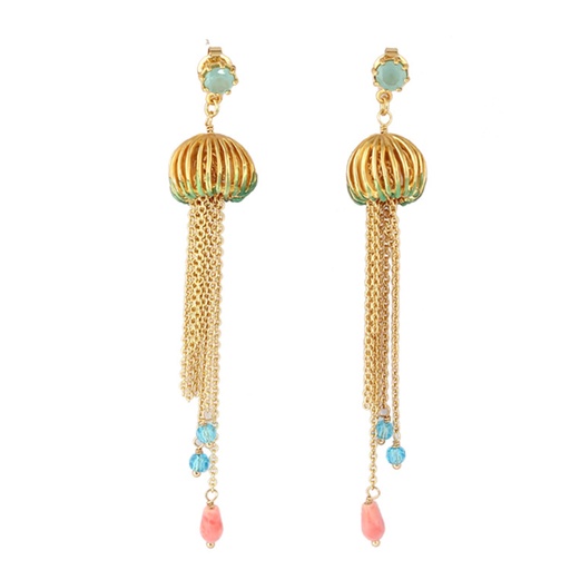 Jellyfish Long Tassel 925 Silver Needle Enamel Earrings Jewelry Stud Earrings