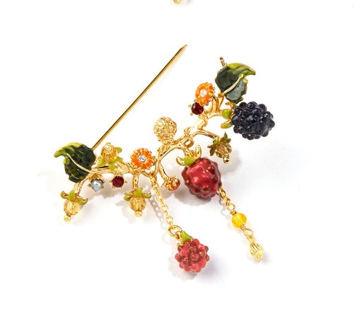 Red Black Raspberry Flower Crystal Enamel Brooch Jewelry Gift