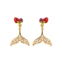 Raspberry Crystal Fishtail Enamel Stud Earrings