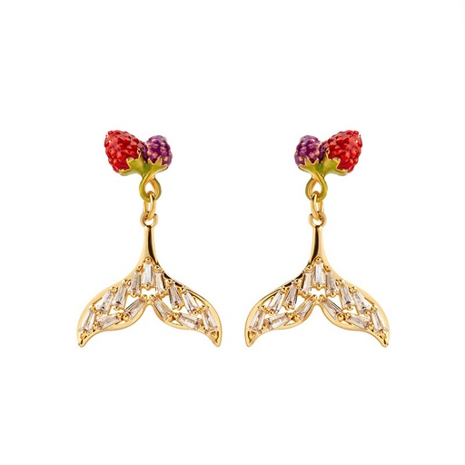 Raspberry Crystal Fishtail Enamel Stud Earrings