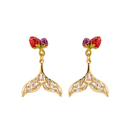 Pink Peony Apricot Flower Butterfly And Crystal Enamel Stud Earrings Jewelry Gift