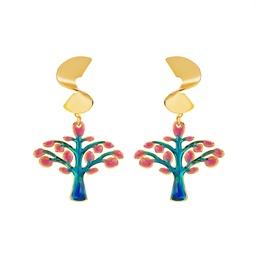 [19121134] Raspberry Crystal Fishtail Enamel Stud Earrings