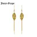 Juicy Grape Enamel Glazed Long Tassel Leaves Hollow Eardrop Hook Earrings