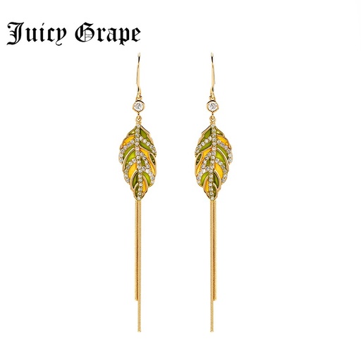Juicy Grape Enamel Glazed Long Tassel Leaves Hollow Eardrop Hook Earrings