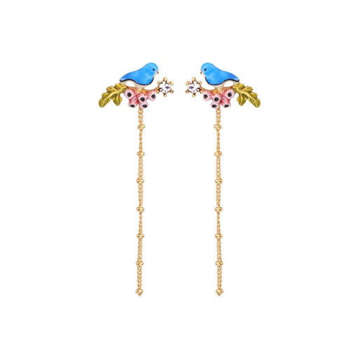 Blue Bird Tilt And Daisy Flower Enamel Stud Earrings